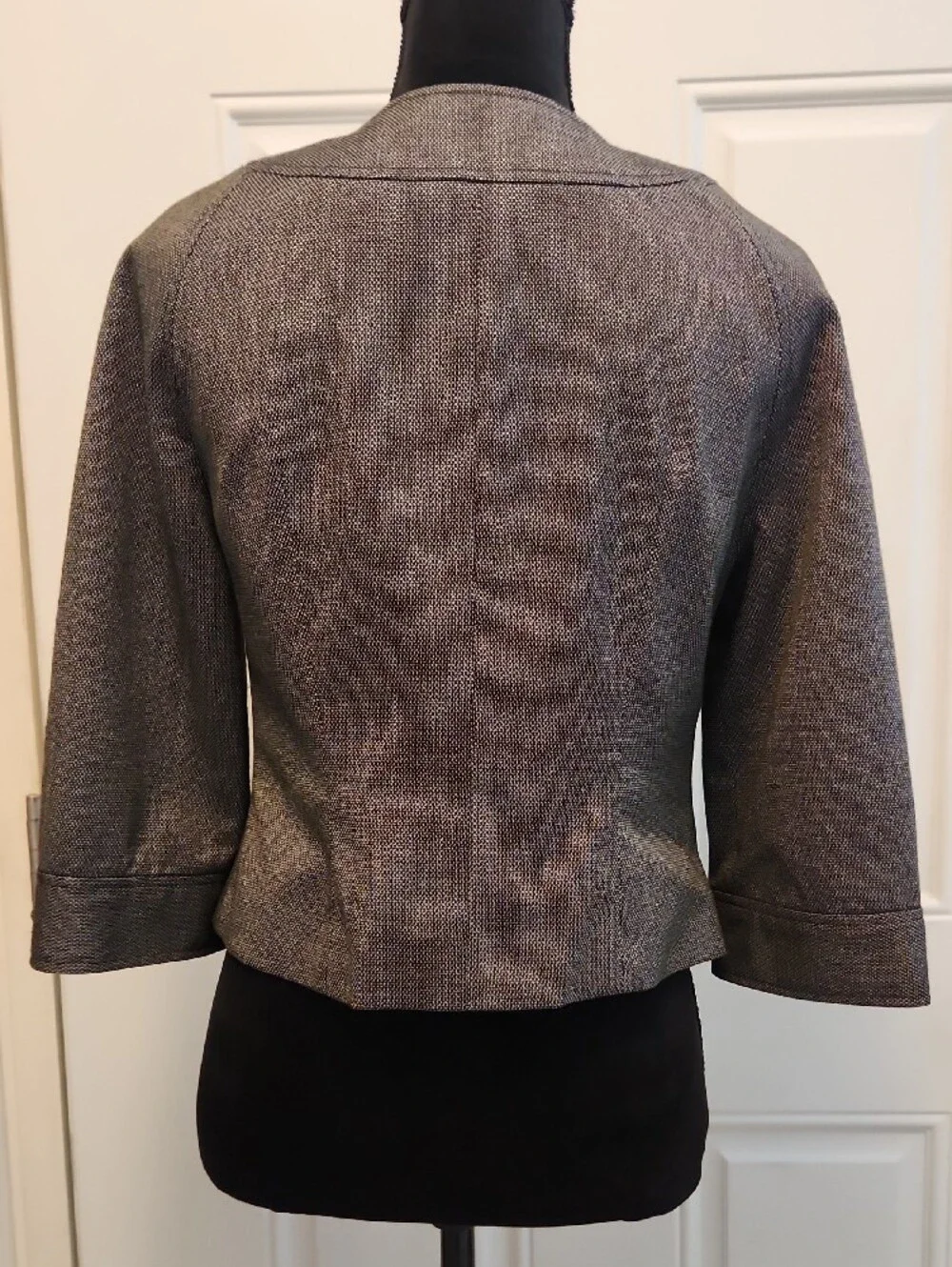 Women's Gray Herringbone Cropped Blazer Jacket